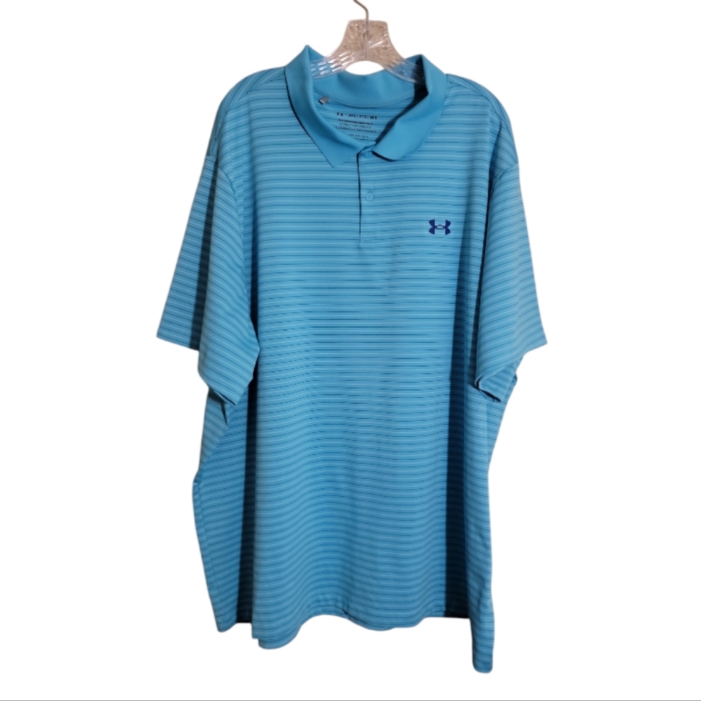 Under Armour performance polo men’s 4XL blue striped golf athletic shirt